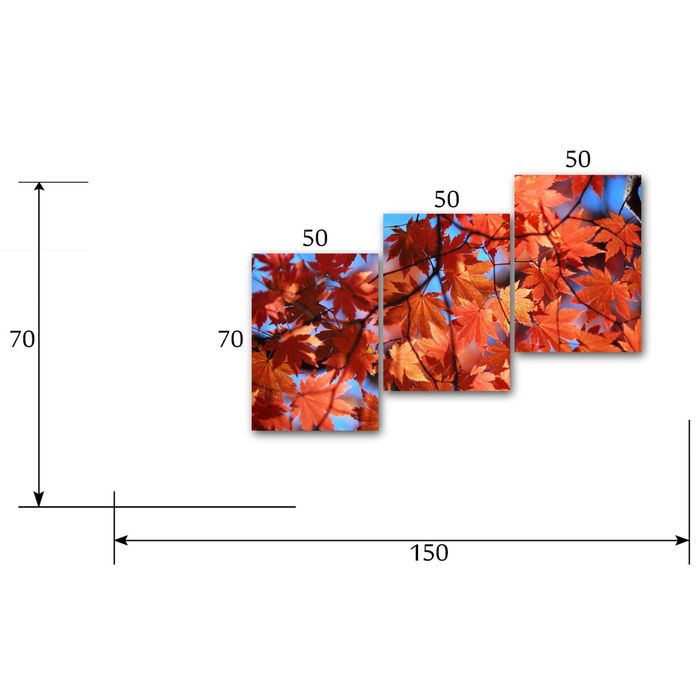 Модульная картина на подрамнике "Осенние листья", 3 — 50×70 см, 150x70 см