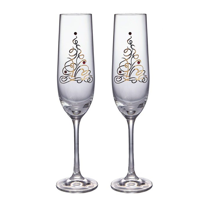 Набор бокалов для шампанского «Новогодняя ёлка», 2 штуки, 190 мл