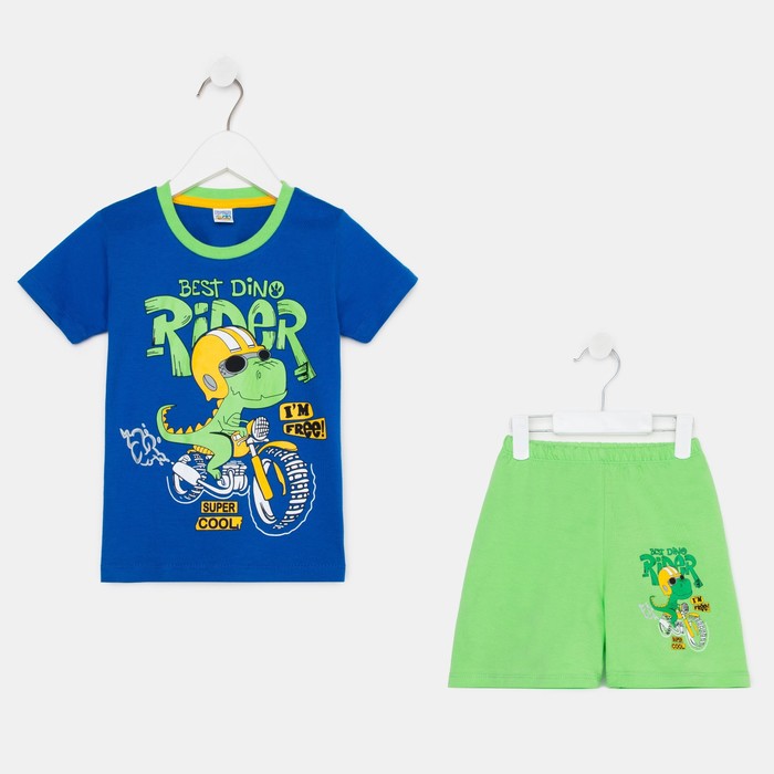 Комплект (футболка и шорты) для мальчика, цвет синий/салатовый, рост 92