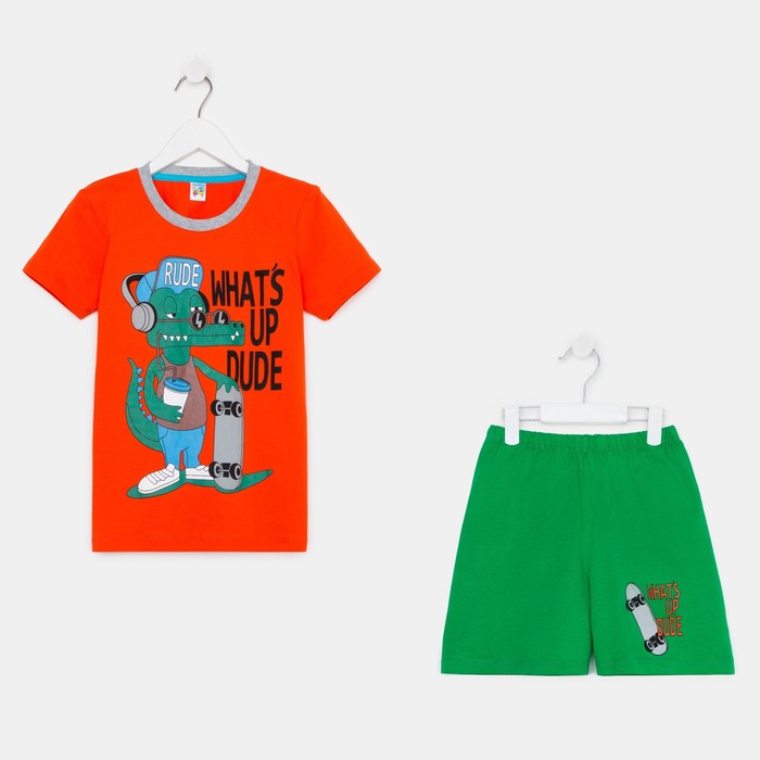 фото Комплект (футболка и шорты) для мальчика, цвет оранжевый/зеленый, рост 116 baby style
