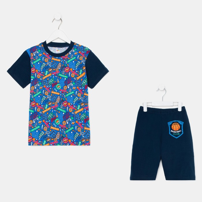 фото Комплект (футболка и шорты) для мальчика, цвет темно-синий, рост 116 baby style