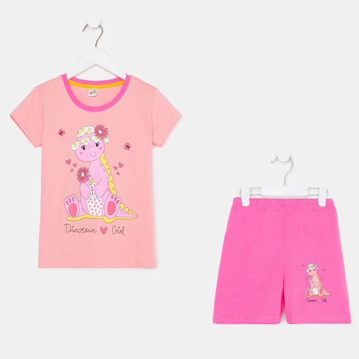 Комплект (футболка и шорты) для девочки, цвет розовый, рост 98
