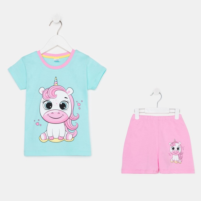 фото Комплект (футболка и шорты) для девочки, цвет мятный/розовый, рост 92 baby style