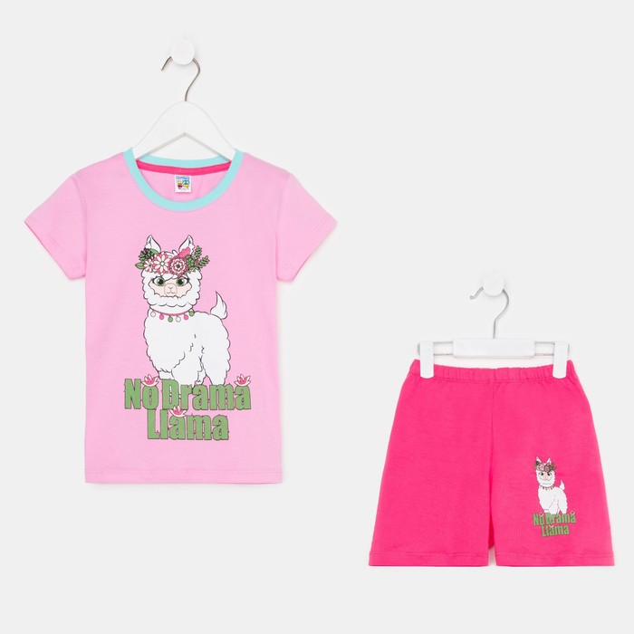 Комплект (футболка и шорты) для девочки, цвет розовый/ярко-розовый, рост 92