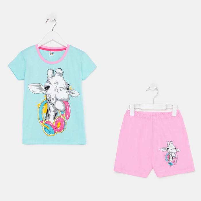 Комплект (футболка и шорты) для девочки, цвет розовый/мятный, рост 116