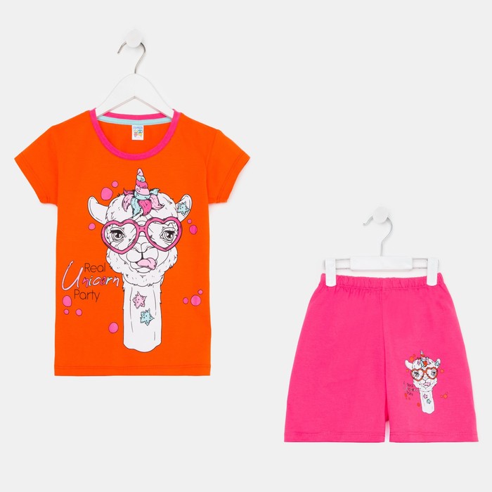 фото Комплект (футболка и шорты) для девочки, цвет оранжевый/коралловый, рост 116 baby style