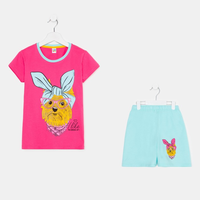 фото Комплект (футболка и шорты) для девочки, цвет розовый/мятный, рост 116 baby style