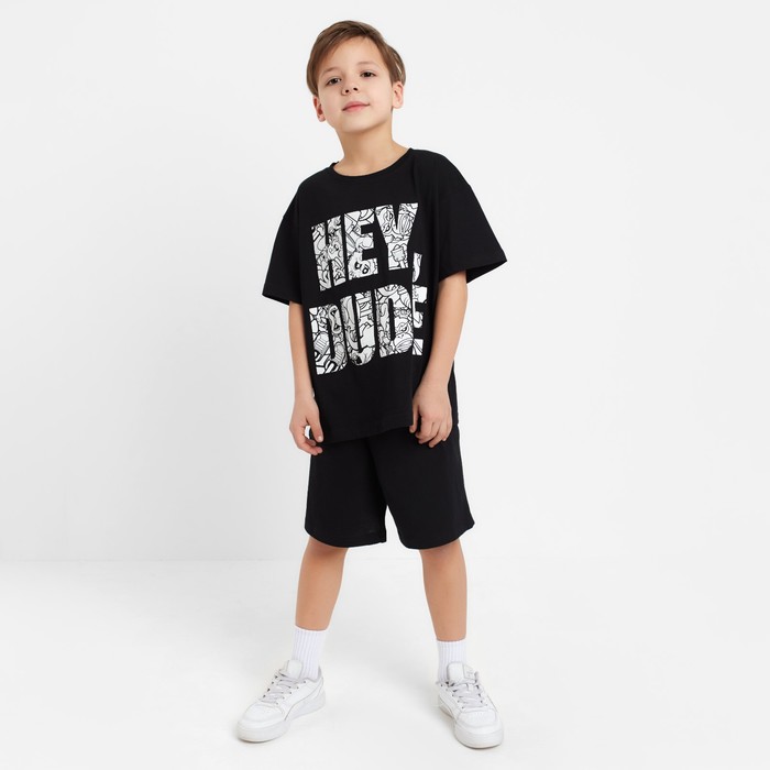 Комплект для мальчика (футболка, шорты) KAFTAN Hype, рост 134-140, цвет чёрный комплект для мальчика футболка шорты kaftan hype рост 134 140 цвет чёрный