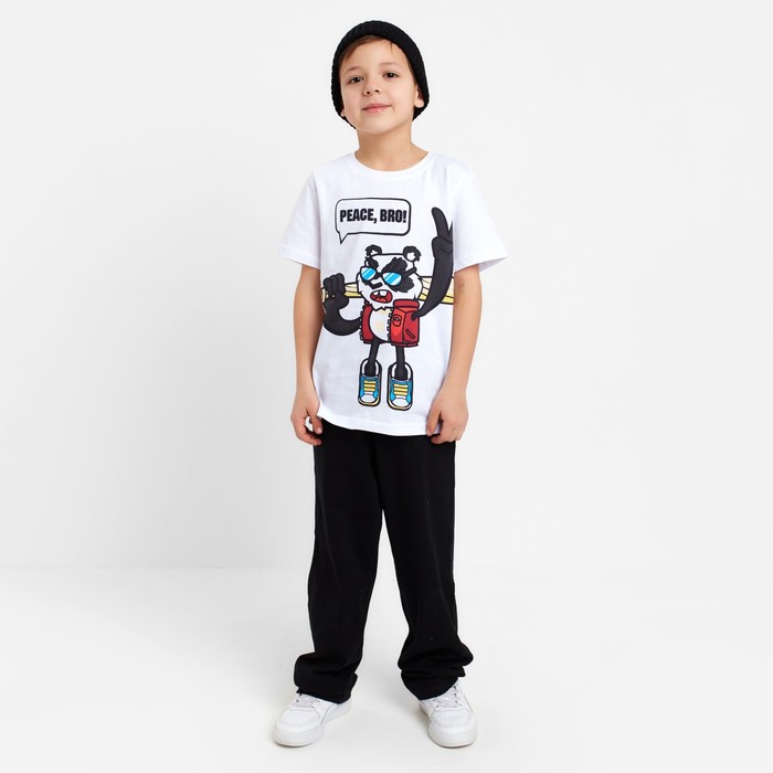 Комплект для мальчика (футболка, брюки) KAFTAN Hype, рост 134-140, цвет белый/чёрный комплект для мальчика футболка шорты kaftan hype рост 134 140 цвет чёрный