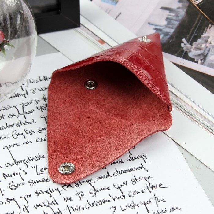 Футляр для монет на кнопке, крокодил, цвет красный