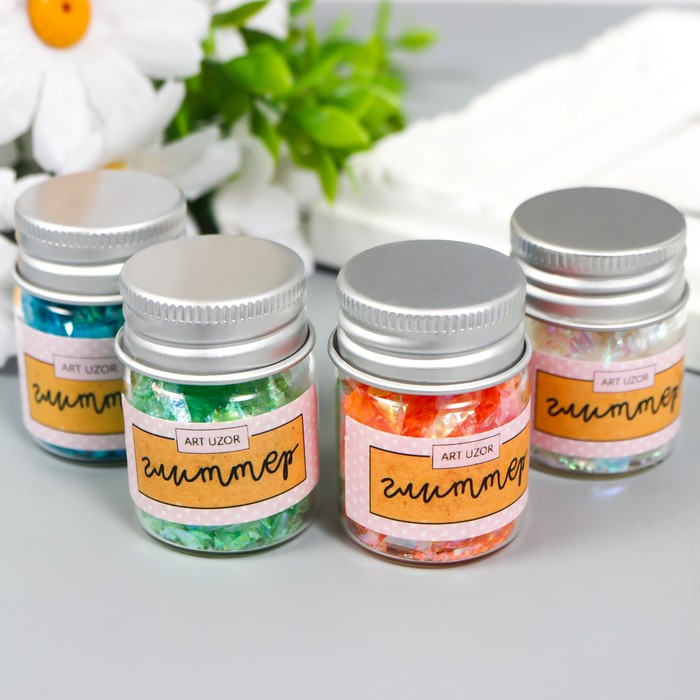 фото Глиттер в баночке "хлопья" набор 4 цвета 4,2х2,8х2,8 см арт узор