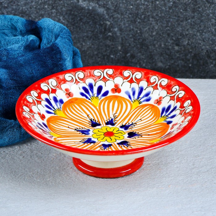 Конфетница Риштанская Керамика Цветы, красная чайная пара риштанская керамика цветы 250 мл красная
