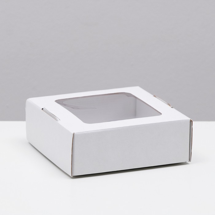 цена Коробка самосборная, с окном, крафт, белая, 16 х 16 х 6 см