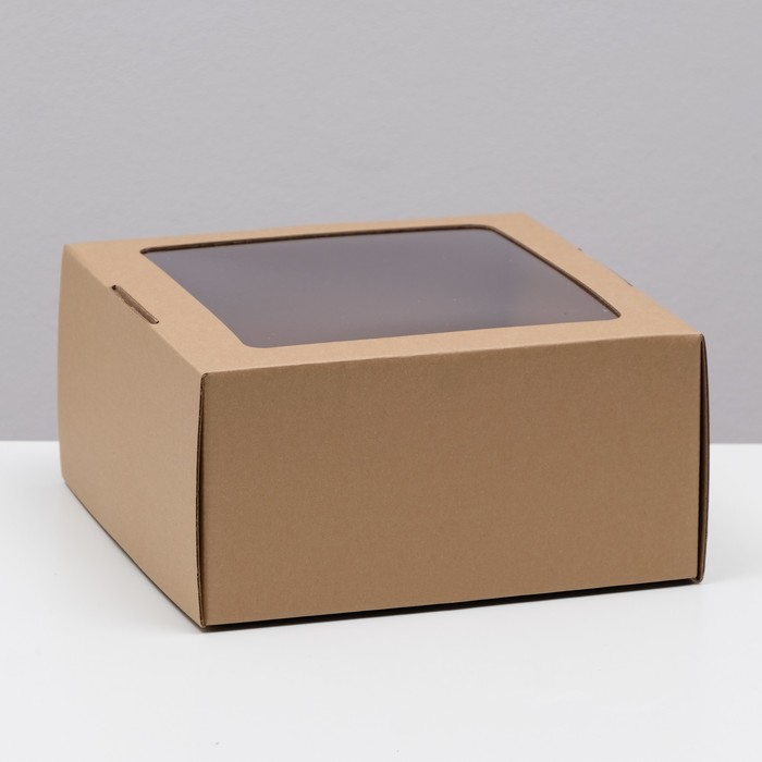 Коробка самосборная, с окном, крафт, бурая, 23 х 23 х 12 см коробка самосборная крафт бурая 23 х 23 х 12 см