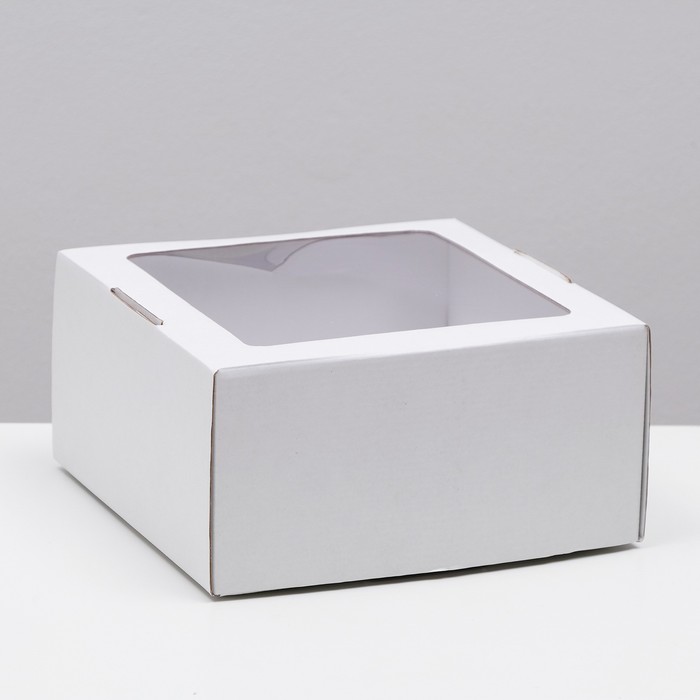 цена Коробка самосборная, с окном, крафт, белая, 23 х 23 х 12 см