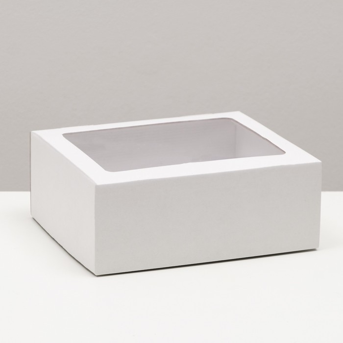 Коробка сборная, крышка-дно белая с окном 25х21х10 см