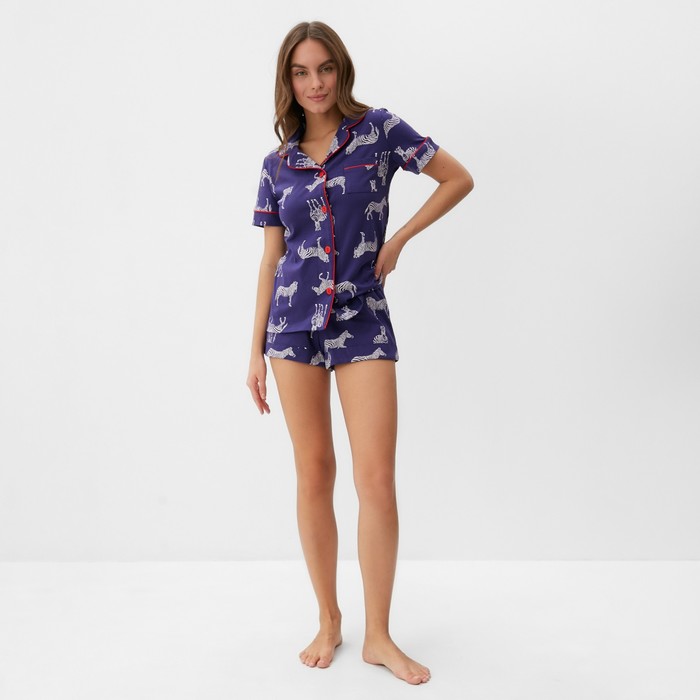 фото Пижама женская (рубашка и шорты) kaftan zebra размер 52-54, цвет синий