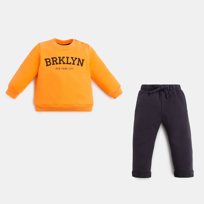 фото Комплект: джемпер и брюки крошка я "ny", рост 68-74 см, цвет оранжевый/чёрный