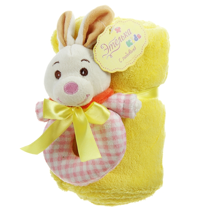 Набор подарочный для новорождённых с погремушкой "Этелька" 2 пр Зайка, размер 75х100 см
