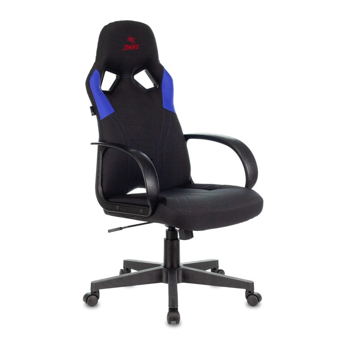 кресло для геймеров zombie runner чёрный синий Кресло игровое Zombie RUNNER черный/синий, текстиль/эко.кожа, крестовина пластик