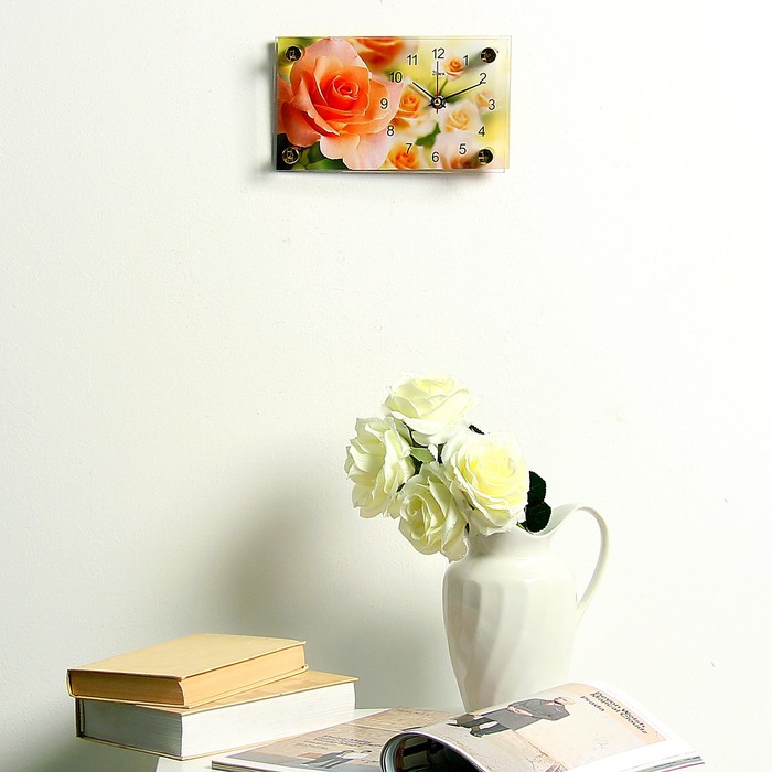 Часы настольные прямоугольные "Розы" 13х23 см микс