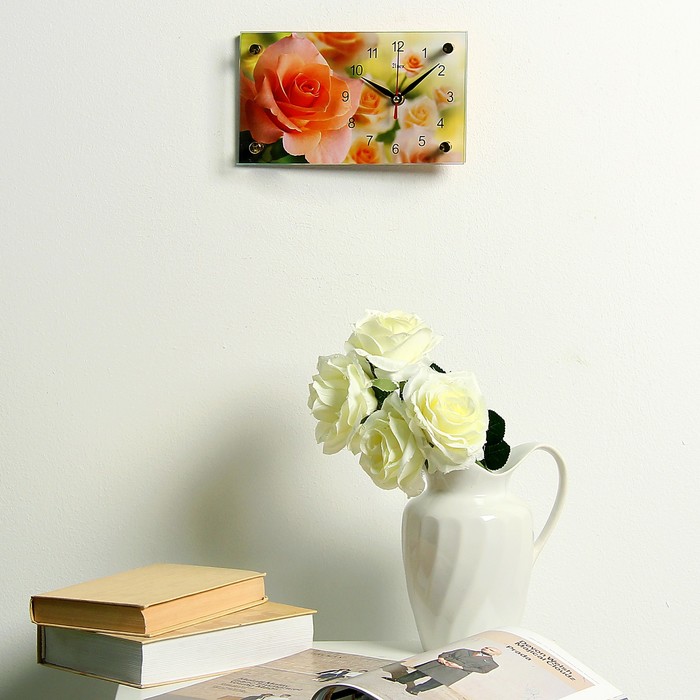 Часы настольные прямоугольные "Розы" 13х23 см микс