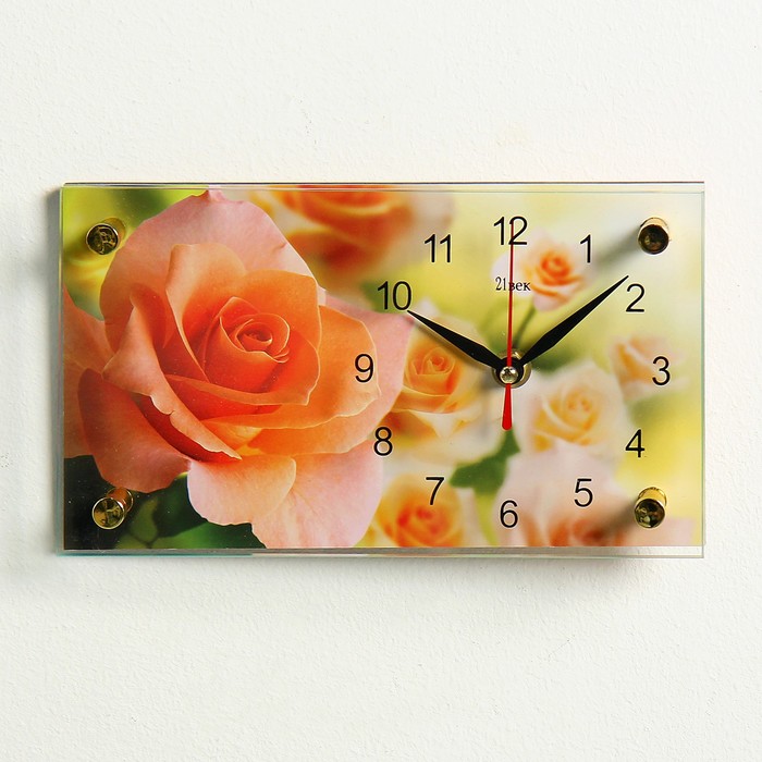 Часы настольные прямоугольные "Розы" 13х23 см микс