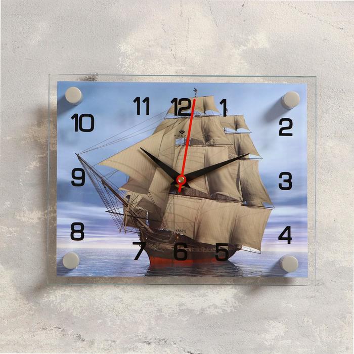 Часы настенные, серия: Море, "Корабль" стекло 20х26 см, микс