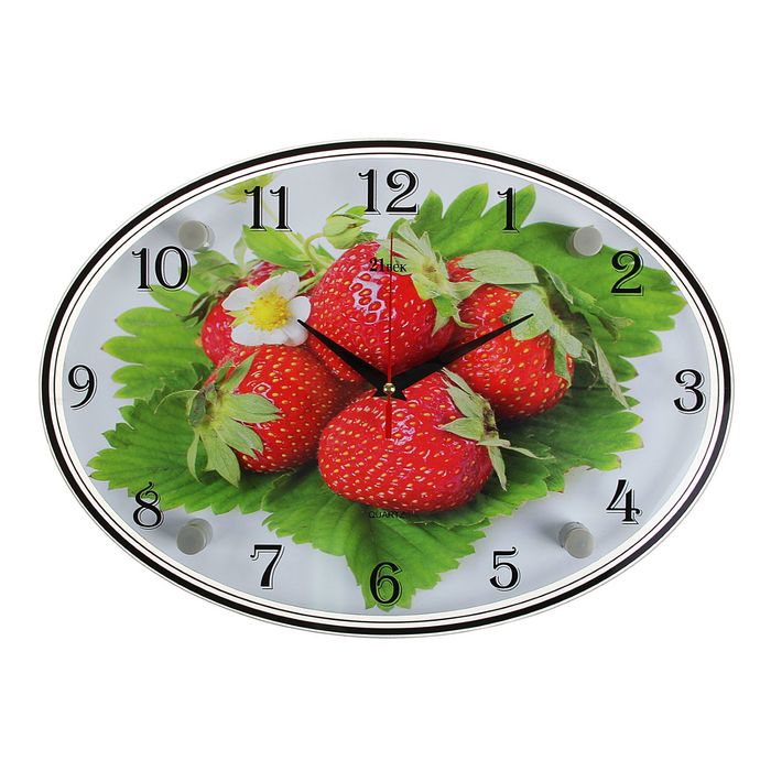 Часы настенные овальные "Клубника" 24х34 см микс