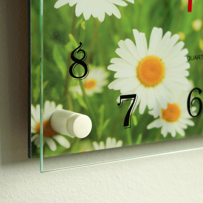 Часы настенные квадратные "Ромашки" стекло 25х25 см микс
