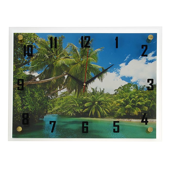 Часы настенные прямоугольные "Пальмы" стекло 35х45 см микс