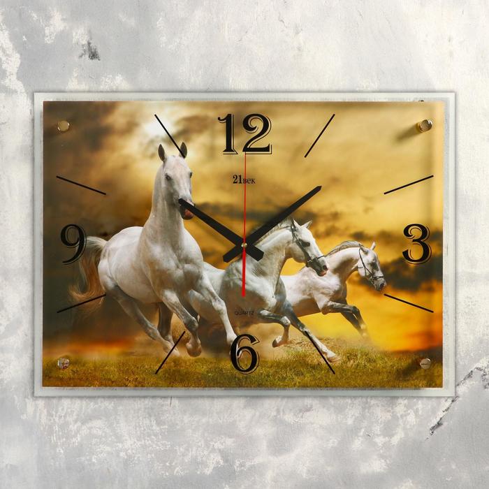 цена Часы настенные, интерьерные Лошади 40х56 см