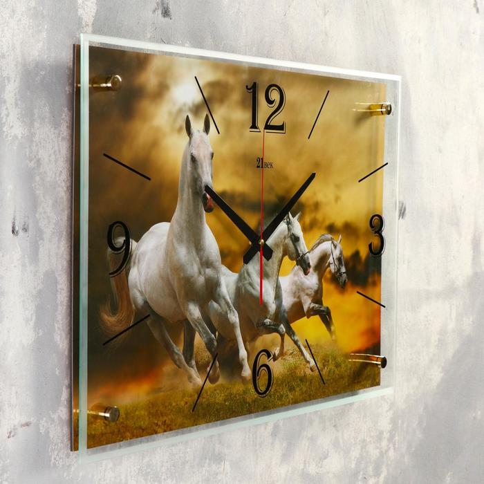 фото Часы настенные, интерьерные "лошади" 40х56 см рубин