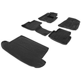 

Коврики в салон и багажник автомобиля AutoFlex, Hyundai Tucson III 2015-2020, полиуретан, черные, 5 частей, без крепежа, K9230301-2