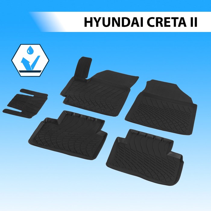 Коврики в салон автомобиля литьевые Rival, Hyundai Creta II 2021-н.в., литьевой полиуретан, без крепежа , 5 шт., 62310002