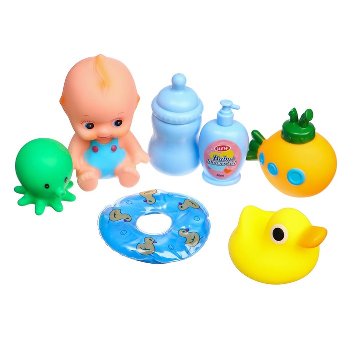 Набор резиновых игрушек для ванны «Игры малыша», 7 шт, с пищалкой, Крошка Я крошка я набор игрушек для игры в ванне пупс 2 7 предметов цвет микс