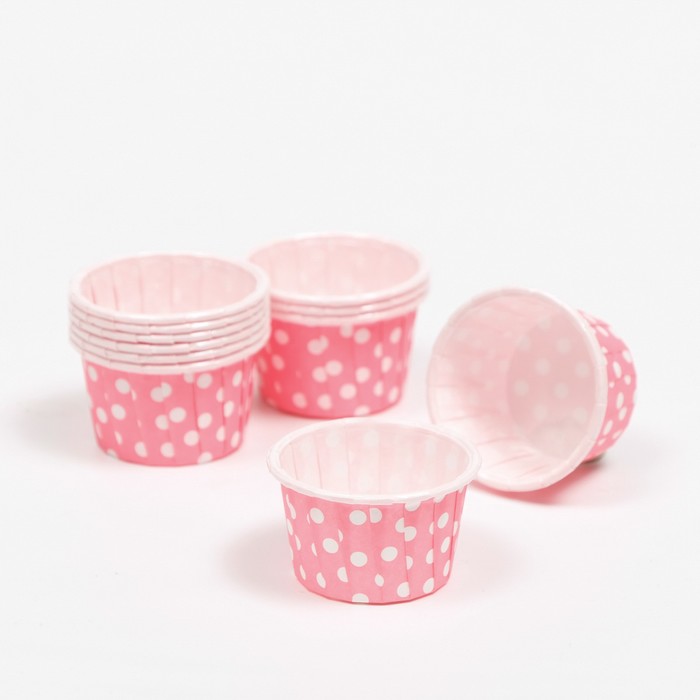 Форма для выпечки Маффин, розовый в белый горох, 3,8 х 3 см форма для выпечки маффин шарики 5 х 4 см