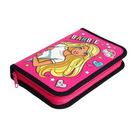 

Пенал 1 секция, откидная планка, 130 х 200 мм, Barbie, ткань, розовый