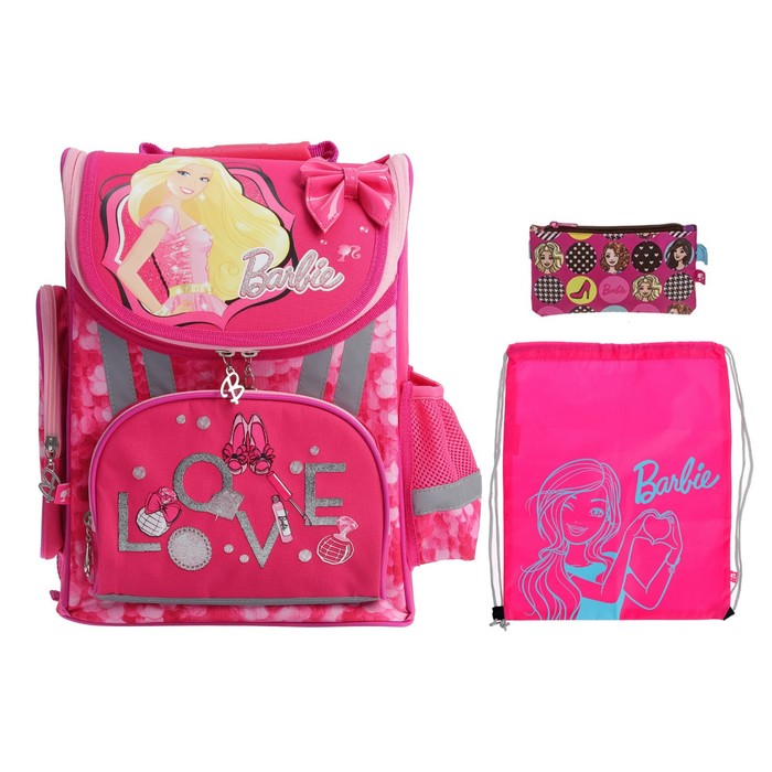 фото Ранец + пенал и мешок для обуви, 35 х 26.5 х 13 мм, barbie, подарок-кукла, розовый