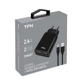 

Сетевое зарядное устройство TFN RAPID, 2 USB - 2.4 А, кабель microUSB 1 м, черное