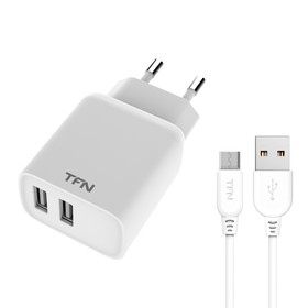 

Сетевое зарядное устройство TFN RAPID, 2 USB - 2.4 А, кабель microUSB 1 м, белое