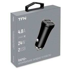 

Автомобильное зарядное устройство TFN RAPID, 2 USB, 4.8 А, быстрая зарядка, черное