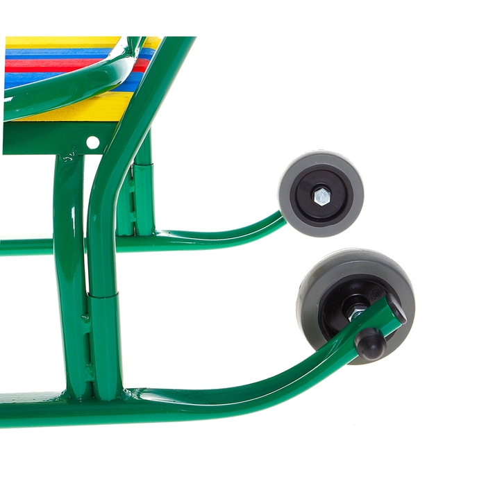 Санки "Кирюша-7К" с толкателем, колёсиками, цвет зелёный