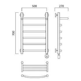 

Полотенцесушитель электрический "Акванерж" ДУГА, 700х500 мм, с полкой, правый
