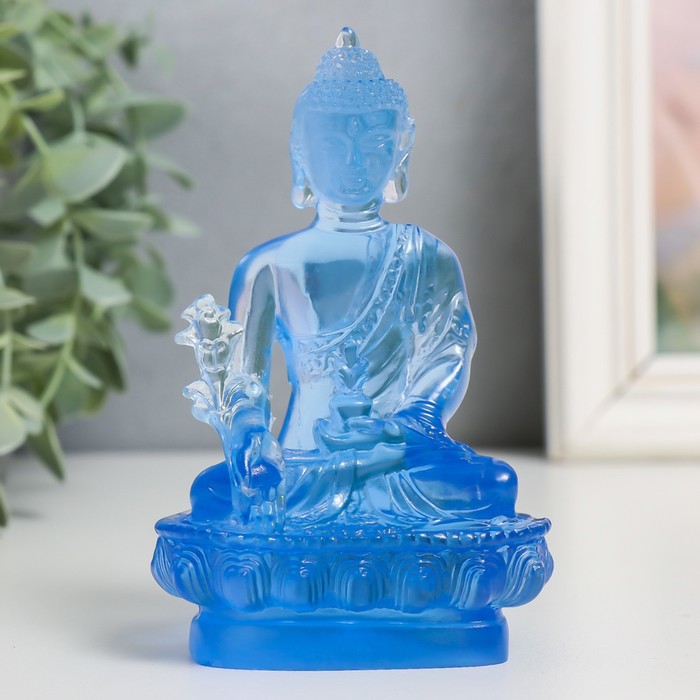 Сувенир полистоун Будда Варада Мудра - приветствие синий 13 см