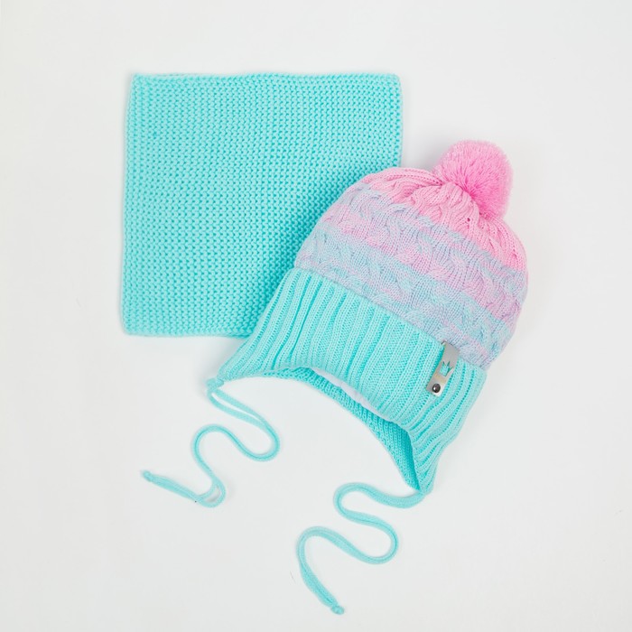 Комплект (шапка/снуд) для девочки А.00-0025730, цвет розовый/мятный, размер 50-53 см