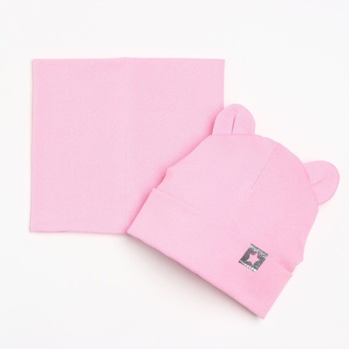 Комплект (Шапка и снуд) для девочки, цвет розовый, размер 47-50
