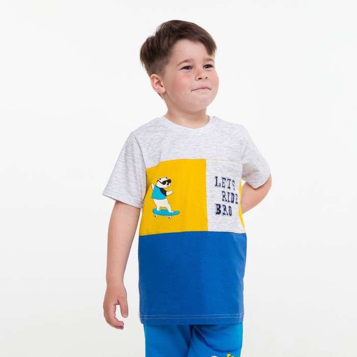 Футболка для мальчика, цвет серый/синий, рост 104 см