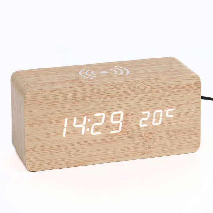 Часы - будильник электронные Цифра-ТЗ настольные с термометром и беспроводной QI зарядкой часы будильник с led дисплеем индикацией температуры и беспроводной зарядкой мобильного телефона под дерево