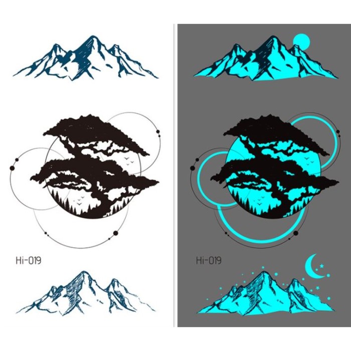 Татуировка на тело фосфорная "Горы и огромные деревья" 10,5х6 см